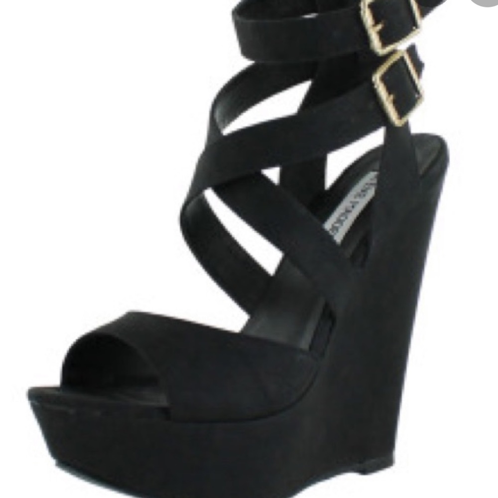 Steve Madden Black Strappy Wedges